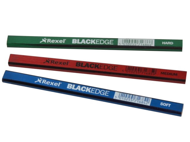 Blackedge Carpenter's Pencils Assorted Card of 12 Chisel Edge for Woodwork