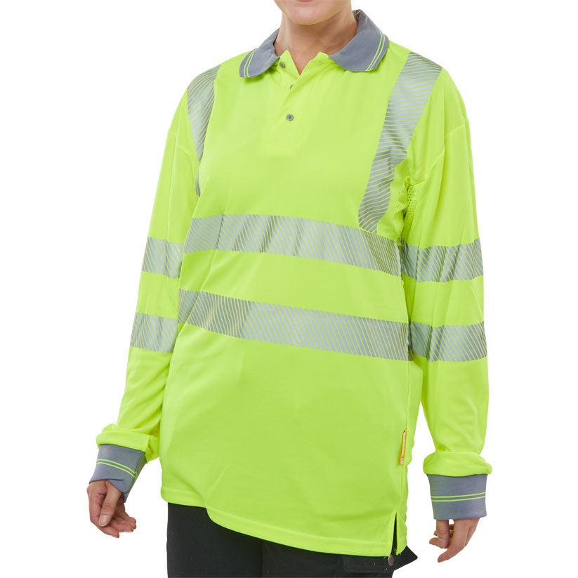 Beeswift Hiviz Executive Long Sleeve Polo 100% Polyester UV Protection Class 3