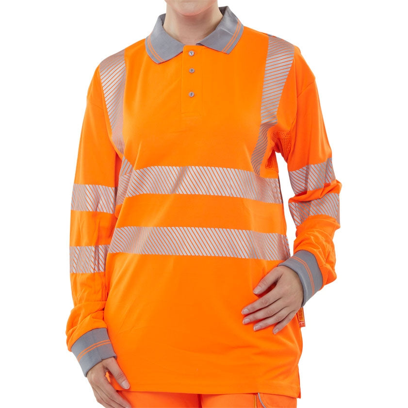 Beeswift Hiviz Executive Long Sleeve Polo 100% Polyester UV Protection Class 3