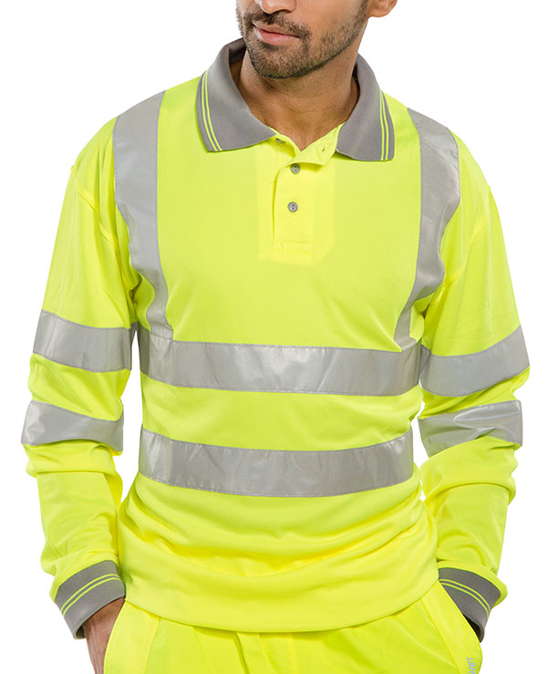 Beeswift Long Sleeve Polo Shirt Saturn Yellow High Visibility EN ISO20471Class 3