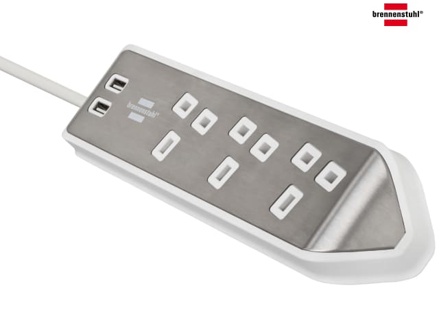 Brennenstuhl Estilo Corner Extension Lead 240V 3-Gang 13A White 2m Cable