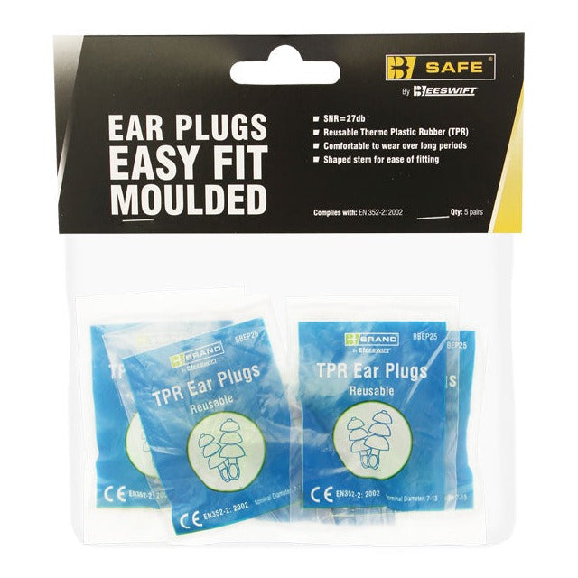 Bsafe TPR Easy Fit Ear Plugs 5 Pack Blue Disposable Noise Reduction SNR 27