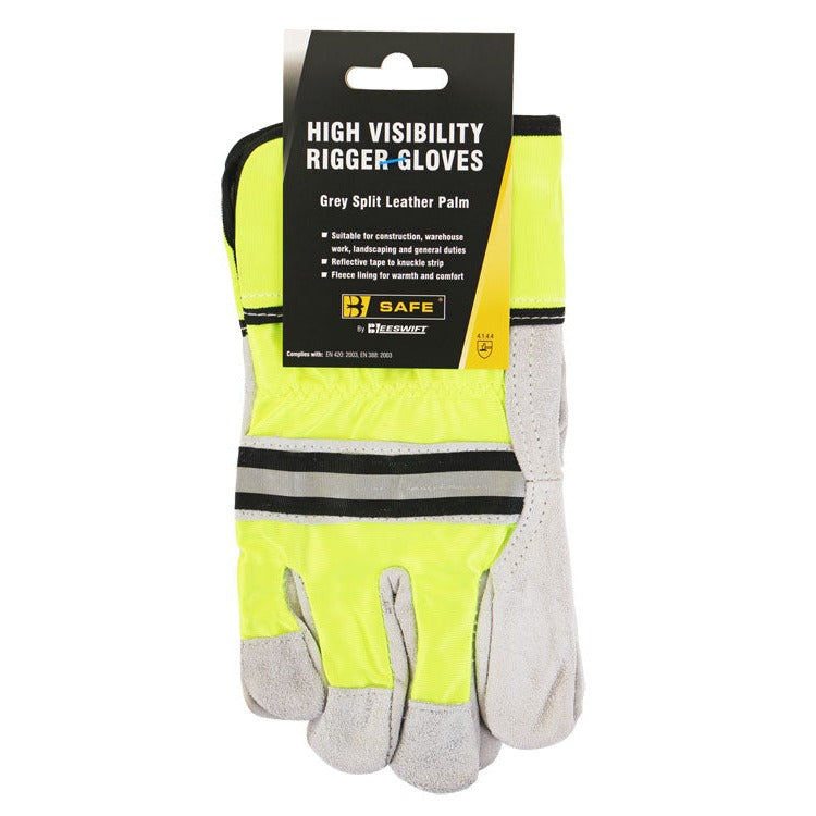 Bsafe High Visibility Saturn Yellow Grey Rigger Gloves with Fleece Lining