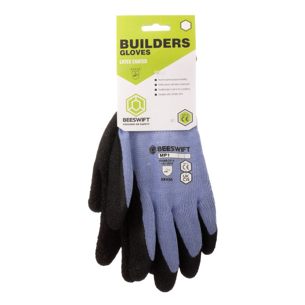 Builders Latex Gloves - Durable, Flexible, Comfortable Work Gloves for Men/Women