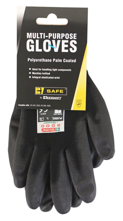 Beeswift Multi-Purpose PU Coated Gloves, Nylon, Elasticated Wrist, EN388 Rated