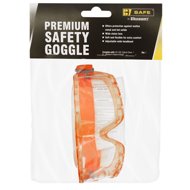Bsafe Premium Amber Safety Goggles Wide Vision Unvented Adjustable Headband