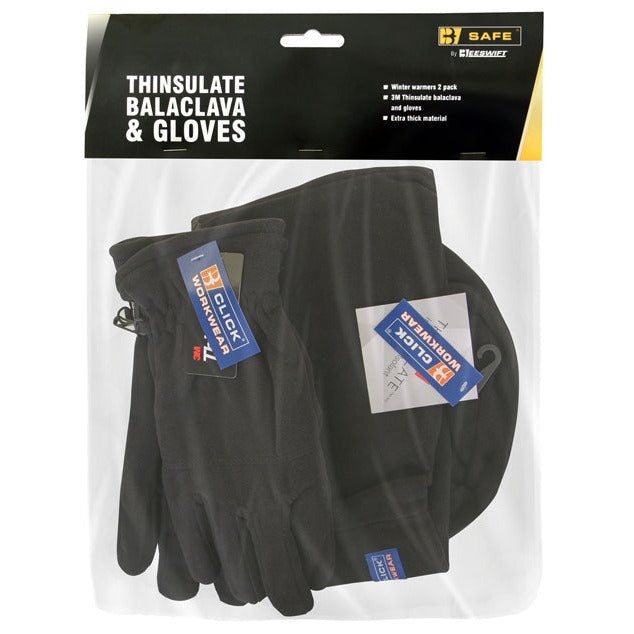 Bsafe Thinsulate Balaclava and Gloves Set Black Winter Warmers 2 Pack