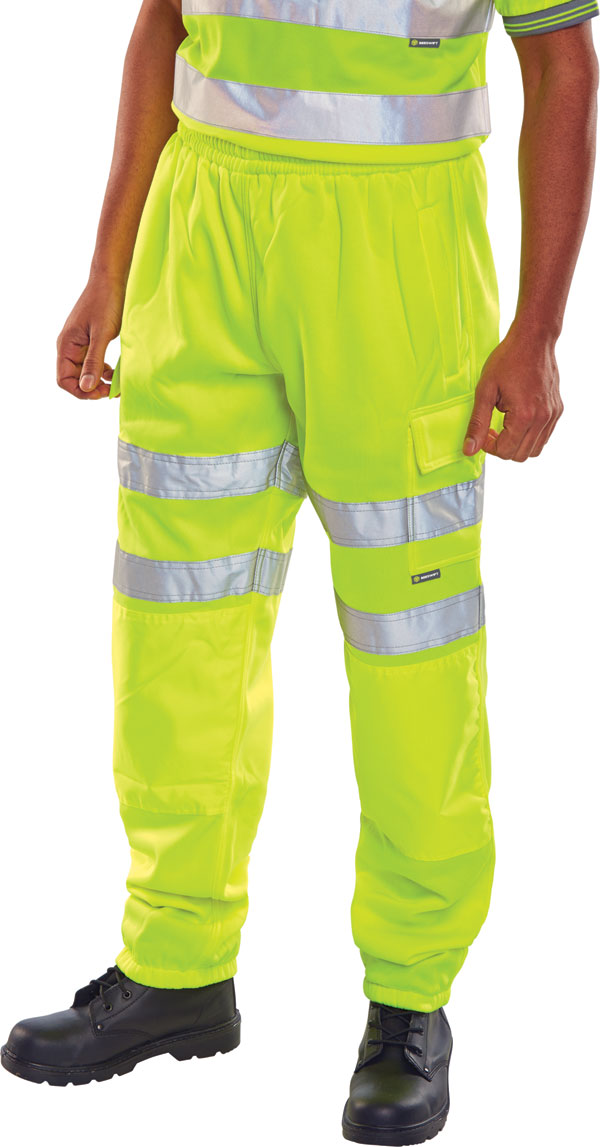 Beeswift Hi Viz Jog Bottoms Anti-Pill Fleece Elasticated Waist Reflective Tape