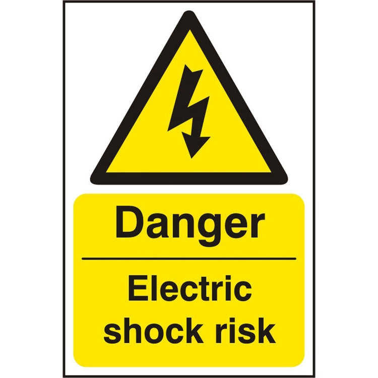 Bsafe Danger Electric Shock Risk Sign Self Adhesive Vinyl 200x300mm Pack of 5