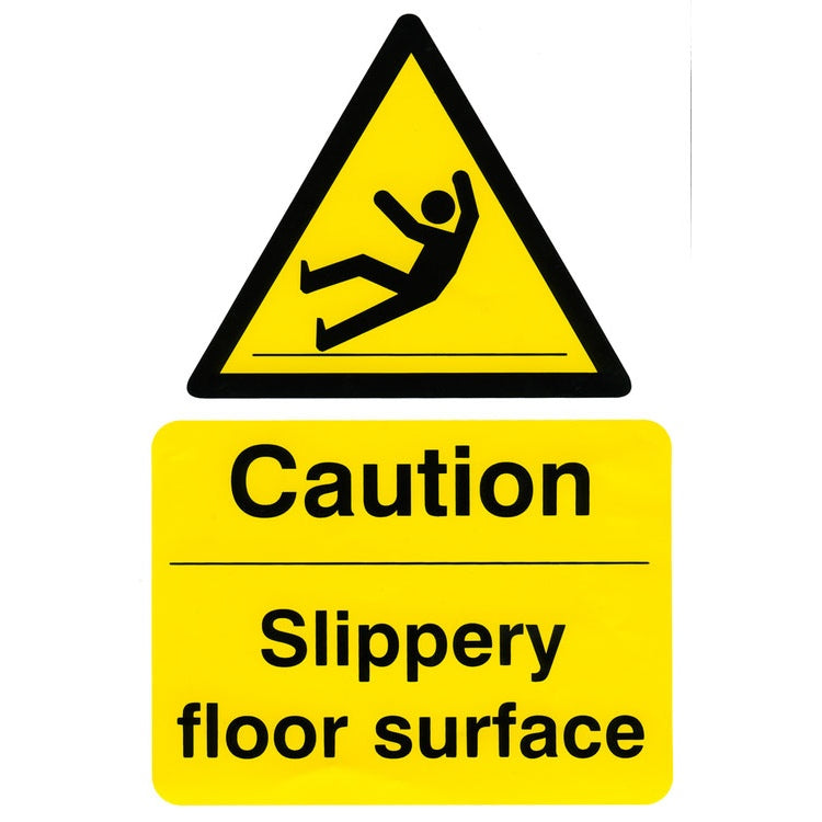 Bsafe Caution Slippery Floor Sign Self Adhesive Vinyl 200x300mm Pack of 5