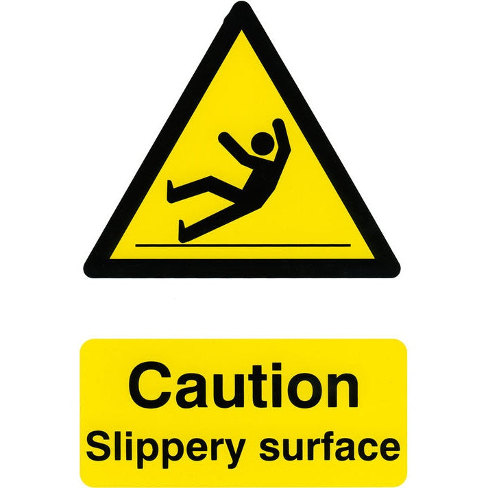 Bsafe Caution Slippery Surface Sign Self Adhesive PVC 200x300mm White/Yellow