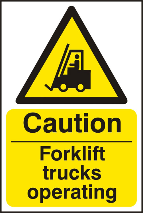 Bsafe Caution Forklift Trucks Operating Sign White Yellow Rigid PVC 200x300mm