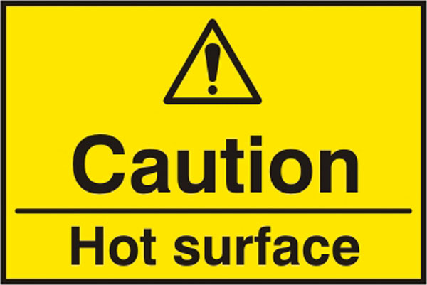 Bsafe Caution Hot Surface Sign Yellow Self Adhesive Vinyl 75x50mm Pack of 5