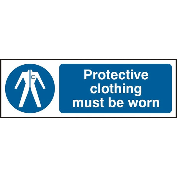 Bsafe Protective Clothing Must Be Worn Sign Self Adhesive Vinyl 300x100mm