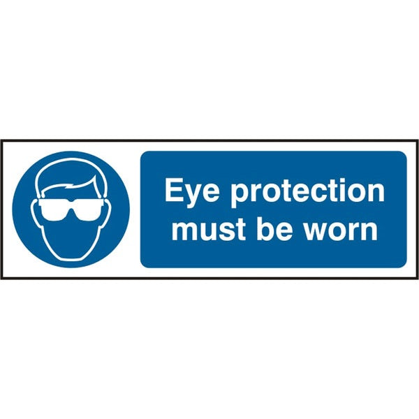Bsafe Eye Protection Must Be Worn Sign Self Adhesive Vinyl 300x100mm Pack of 5