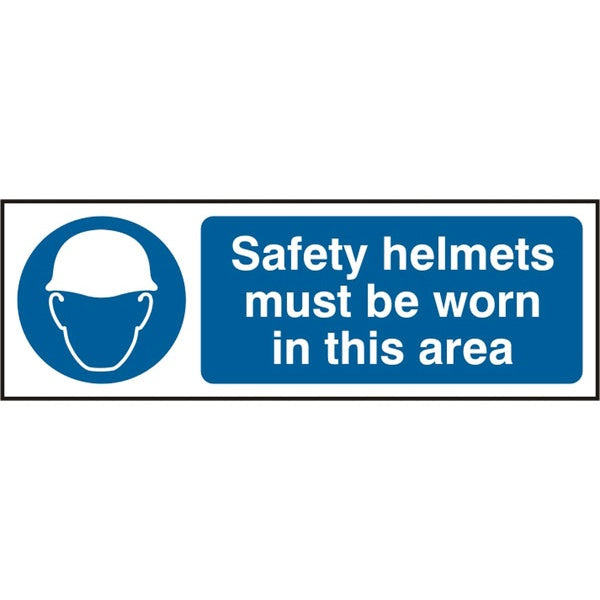 Bsafe Safety Helmets Must Be Worn Sign Self Adhesive Vinyl 300x100mm Pack of 5
