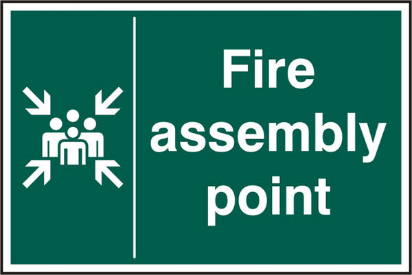 Bsafe Fire Assembly Point Sign Green Rigid PVC 300x200mm Pack of 5