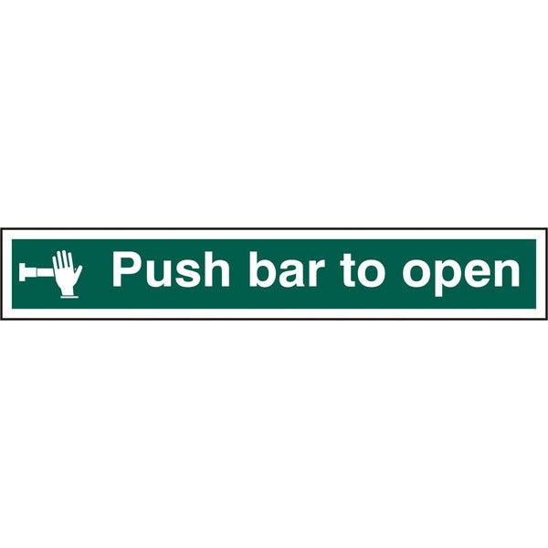 Bsafe Push Bar to Open Safety Sign Green Self Adhesive Vinyl 600x100mm Pack of 5