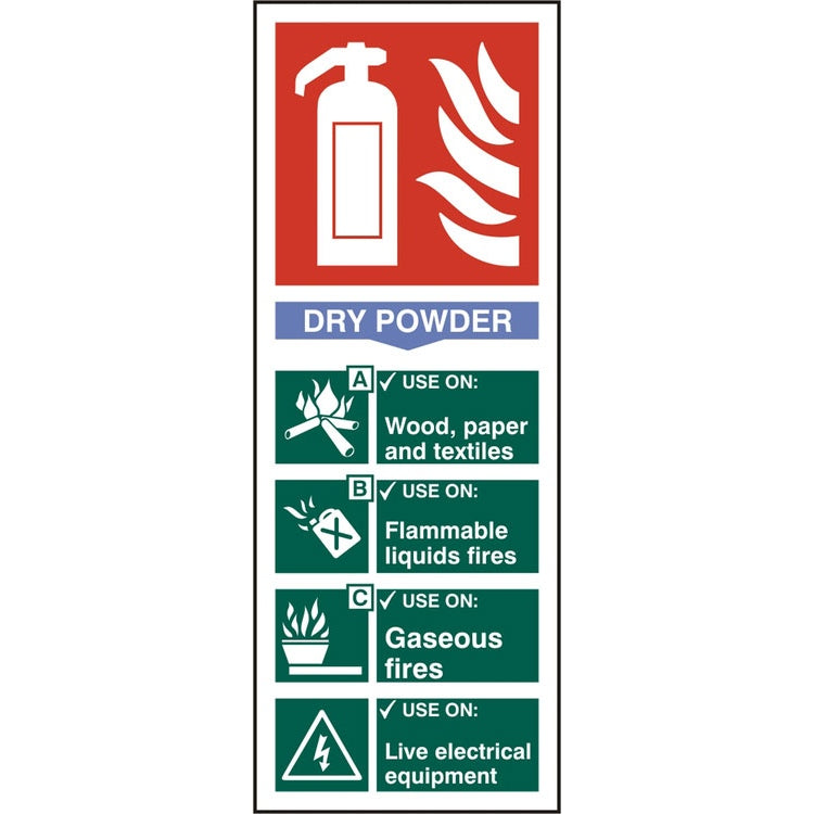 Bsafe Dry Powder Fire Extinguisher Sign Self Adhesive Vinyl 82x202mm Pack of 5