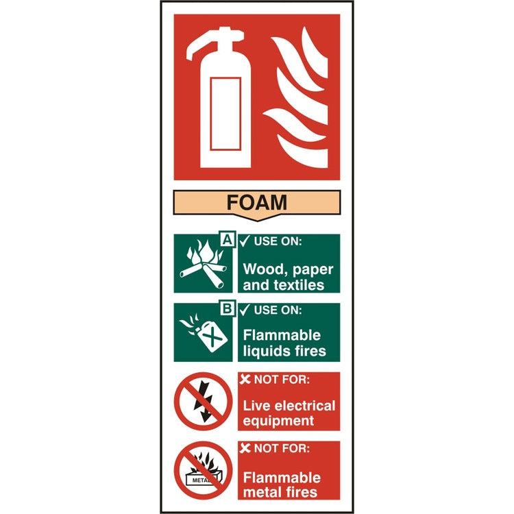 Bsafe Foam Fire Extinguisher Sign Self Adhesive Vinyl 82x202mm Pack of 5