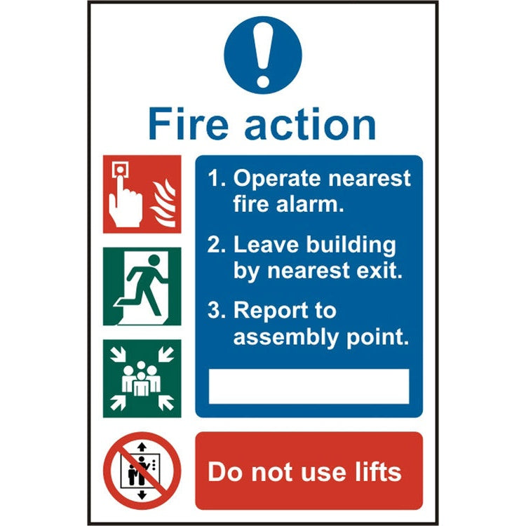 Bsafe Fire Action Procedure Sign Rigid PVC 200x300mm Pack of 5 Safety Sign