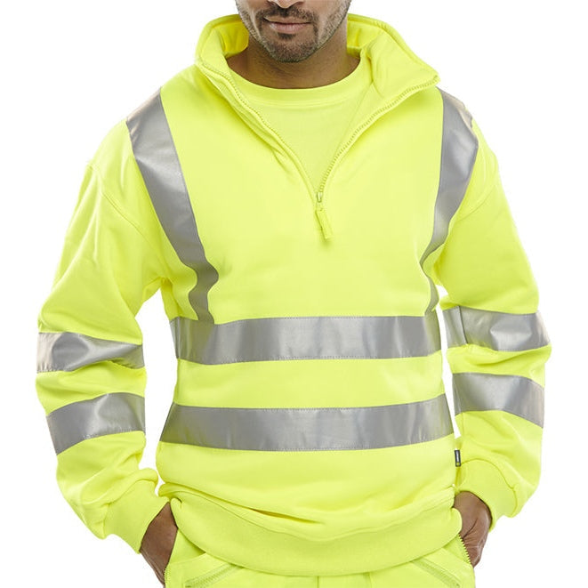 Beeswift Hi Vis Quarter Zip Sweatshirt Saturn Yellow EN ISO 20471 Class 3
