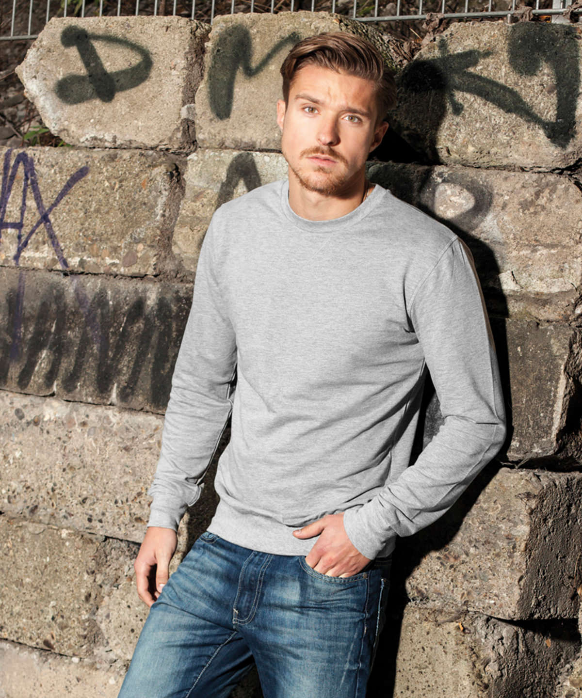 Build Your Brand Light Crew Sweatshirt Customizable Cotton Casual Wear