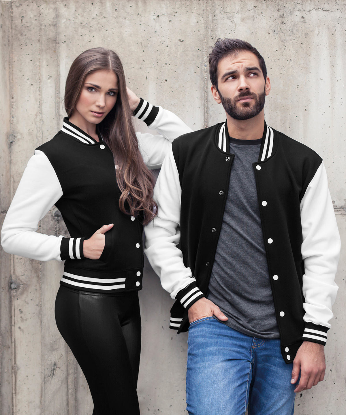 Build Your Brand College Jacket Contrast Cuffs Comfortable Stylish Preppy Look