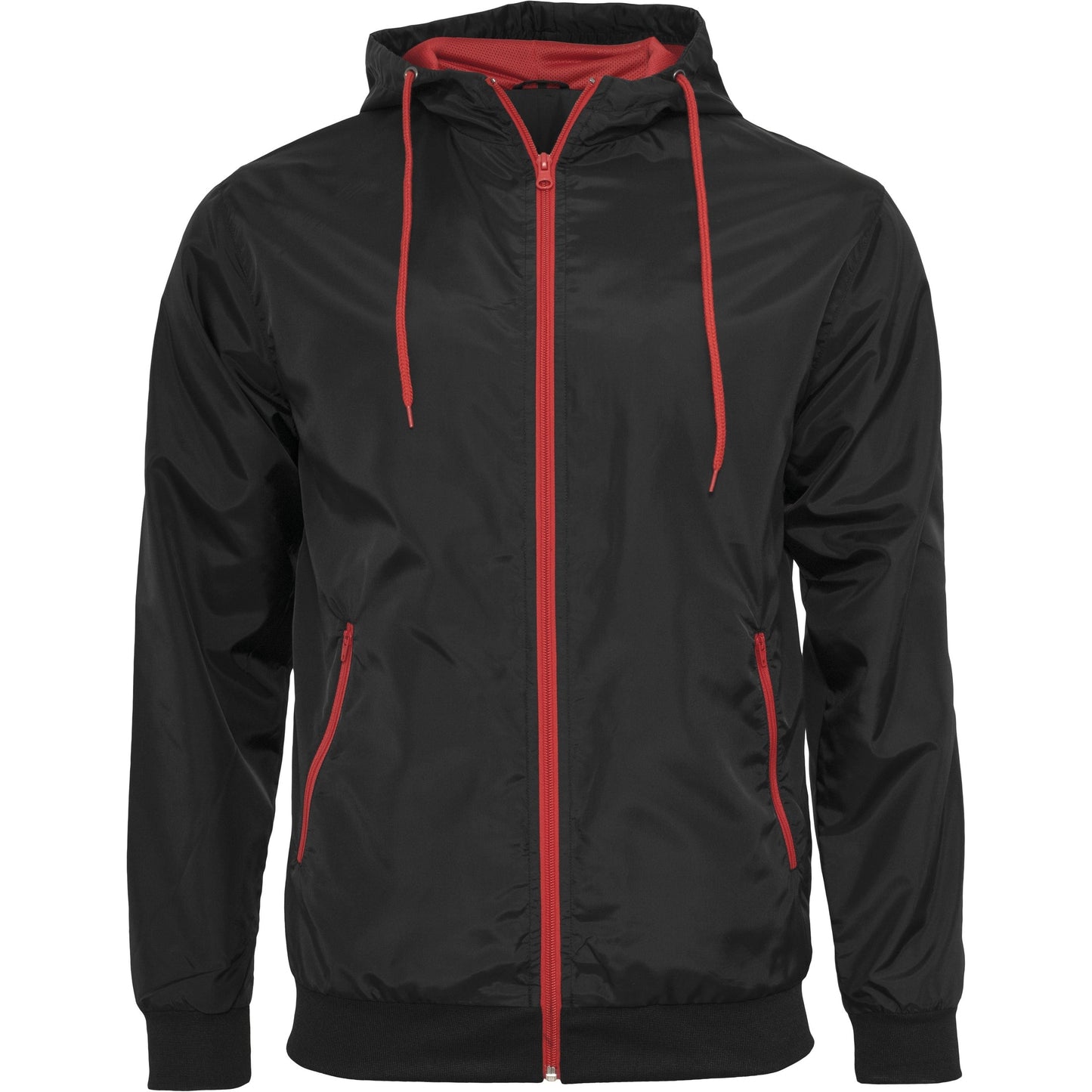Build Your Brand Wind Runner Jacket Water-Resistant Mesh Lining Hooded Casual