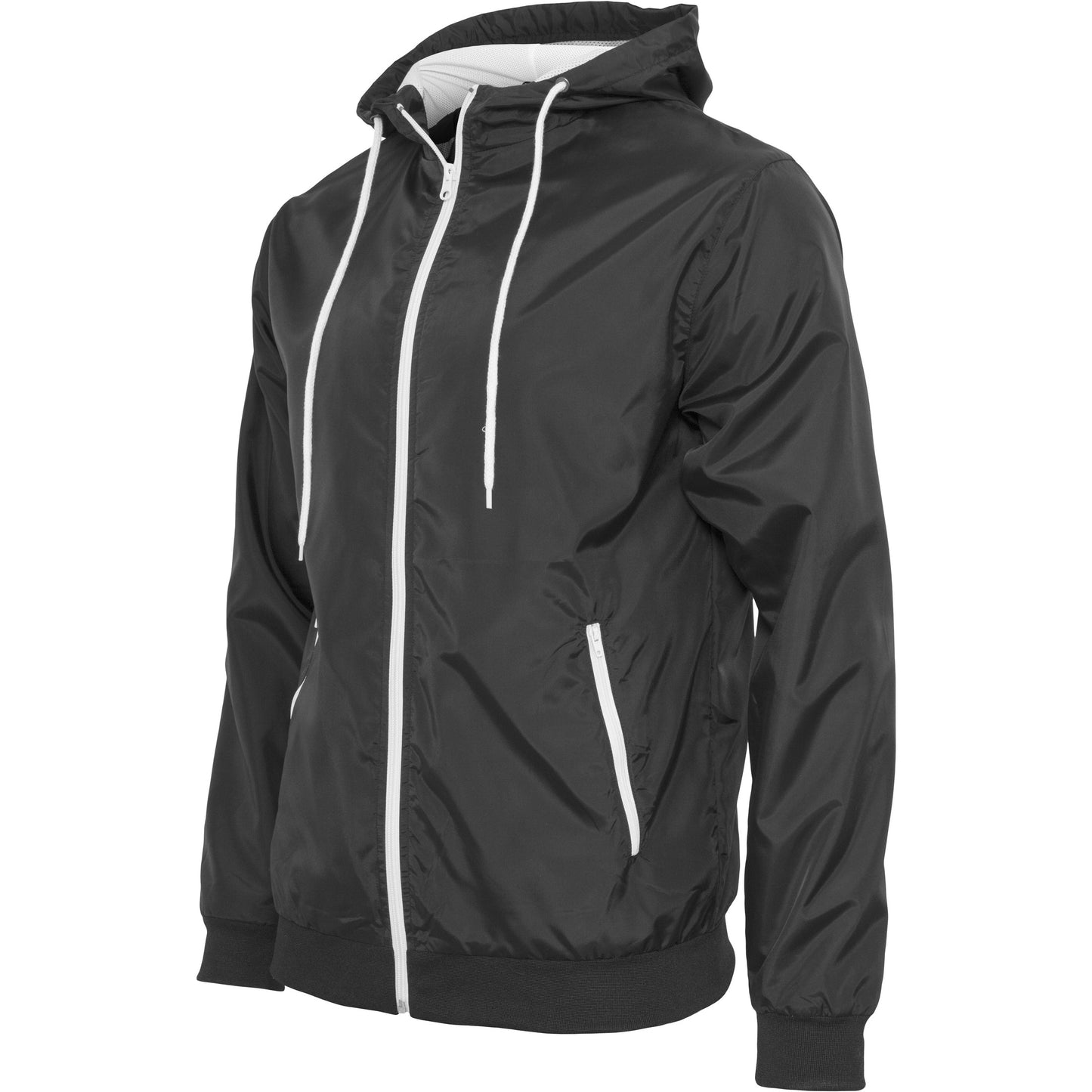 Build Your Brand Wind Runner Jacket Water-Resistant Mesh Lining Hooded Casual
