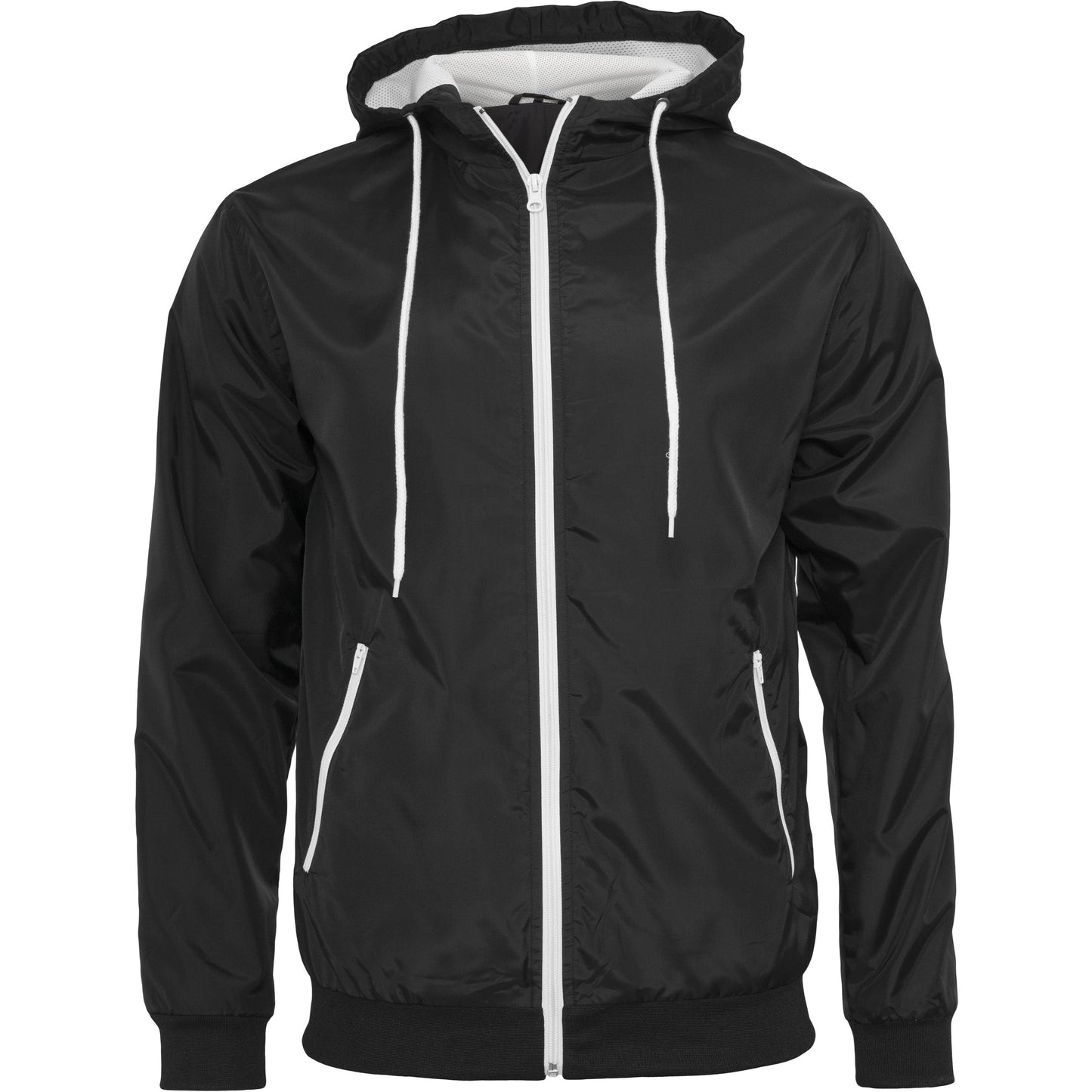 Build Your Brand Wind Runner Jacket Water-Resistant Mesh Lining Hooded Casual