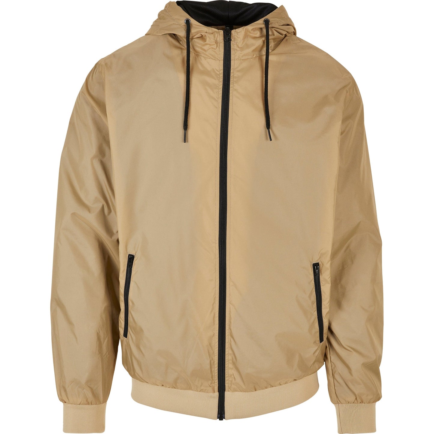 Build Your Brand Wind Runner Jacket Water-Resistant Mesh Lining Hooded Casual