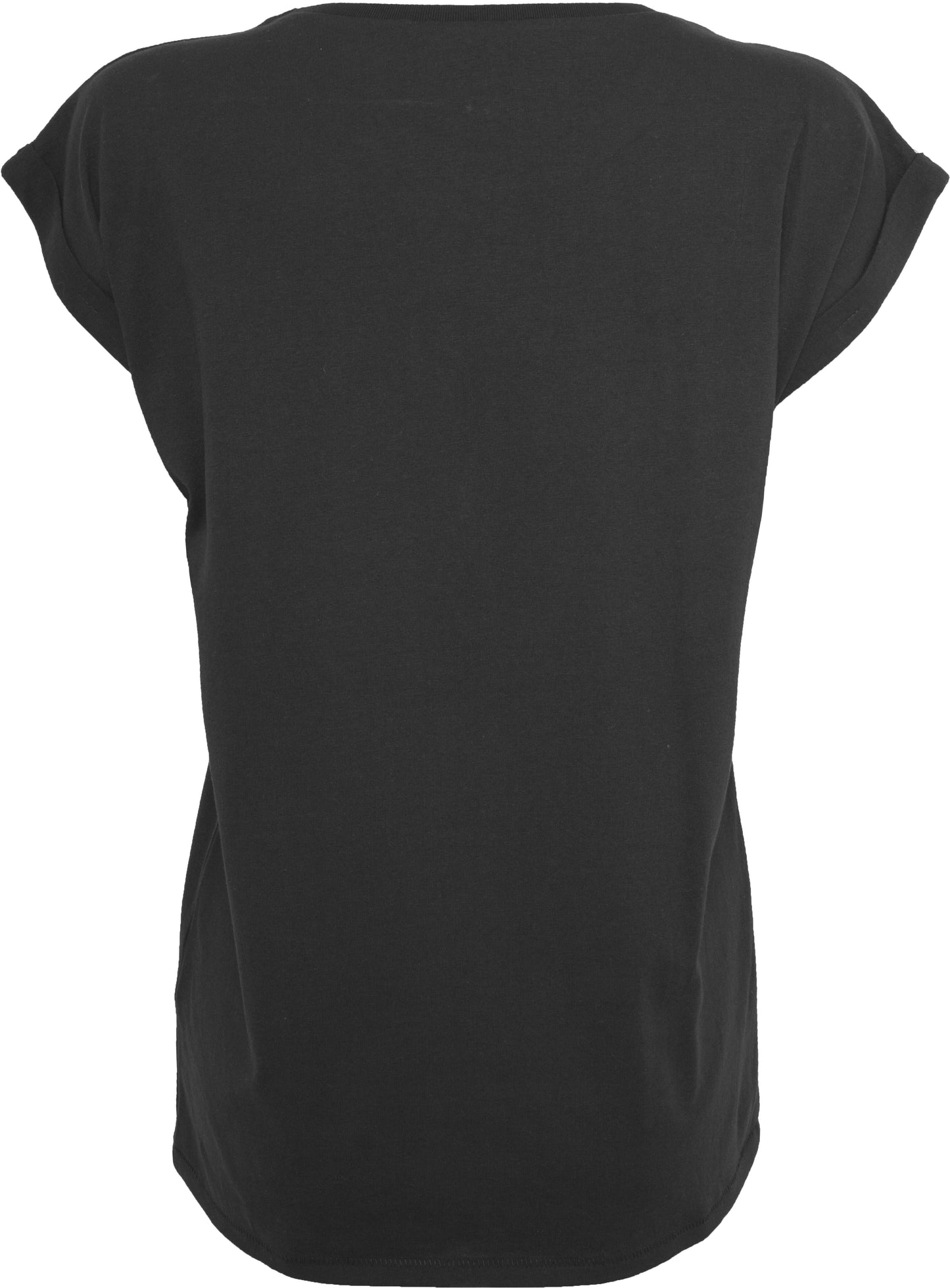 Build Your Brand Women's Extended Shoulder Tee Black Casual Top for Rebranding