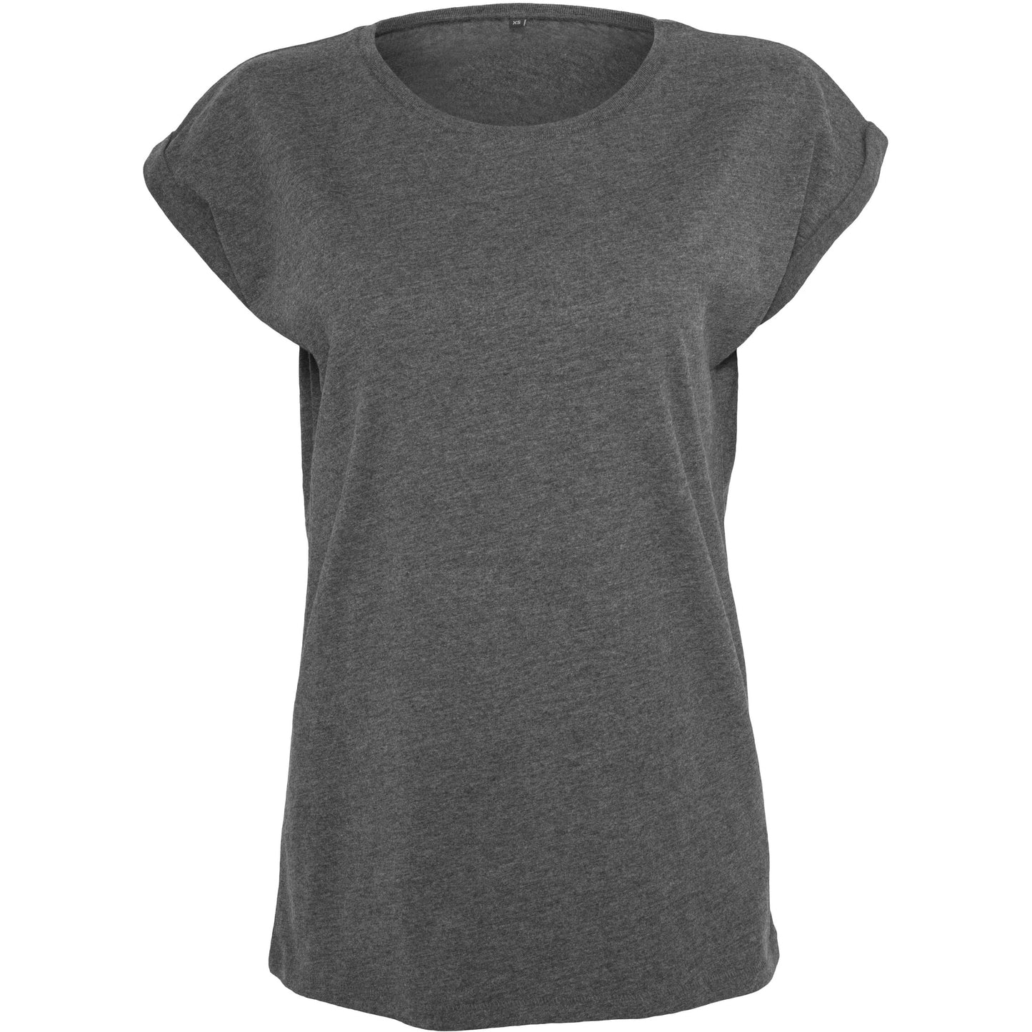 Build Your Brand Women's Extended Shoulder Tee Charcoal Casual Top