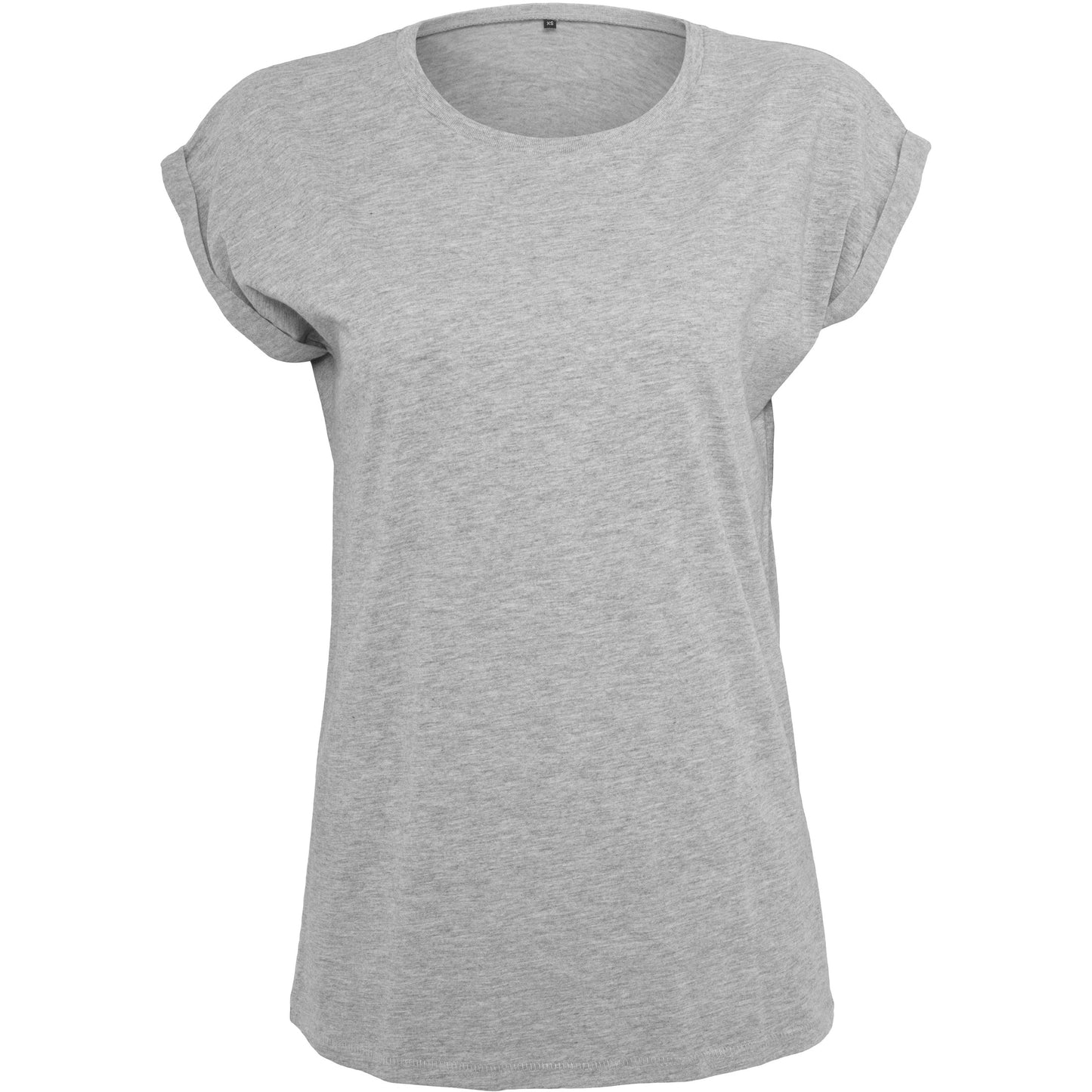 Build Your Brand Women's Extended Shoulder Tee Round Neck Casual Top Grey