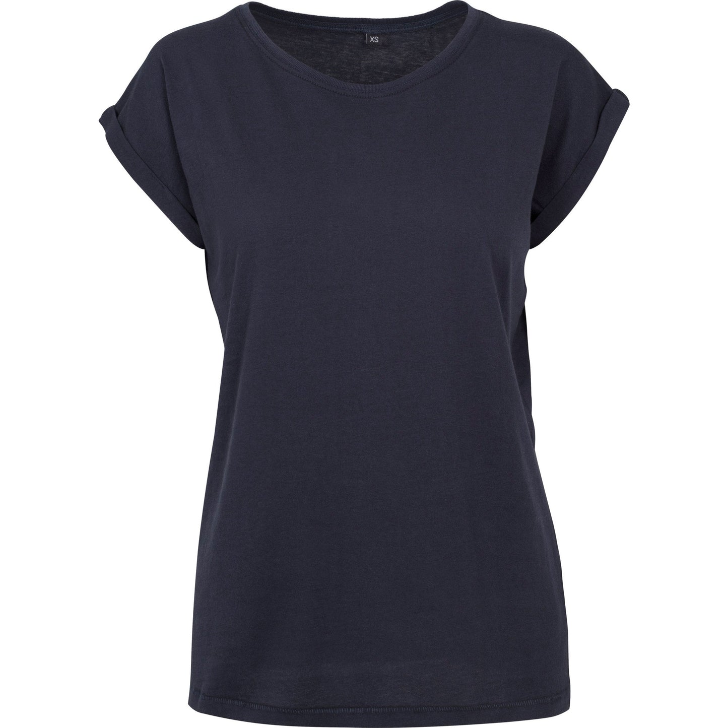 Build Your Brand Women's Extended Shoulder Tee Navy Casual Top for Rebranding
