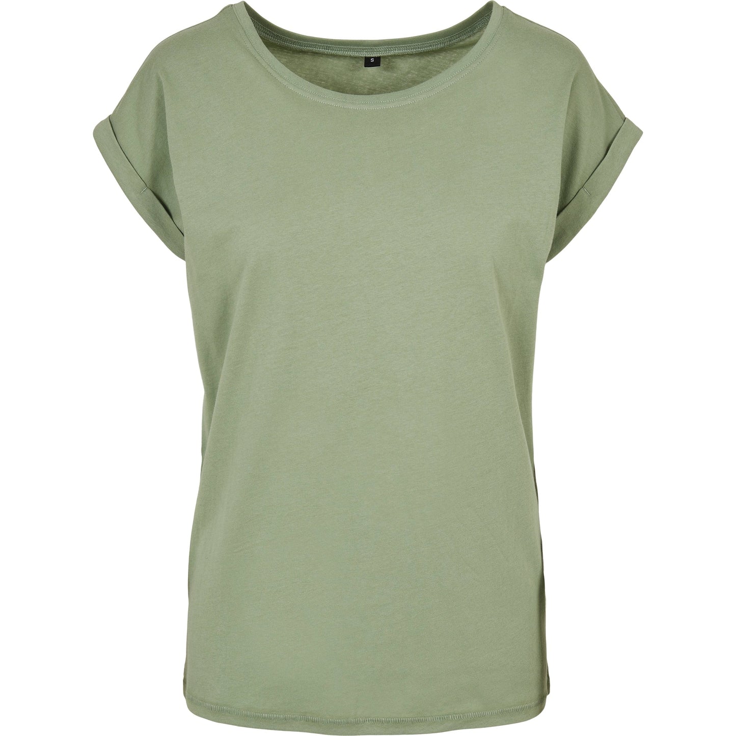 Build Your Brand Women's Extended Shoulder Tee Soft Salvia Casual Top