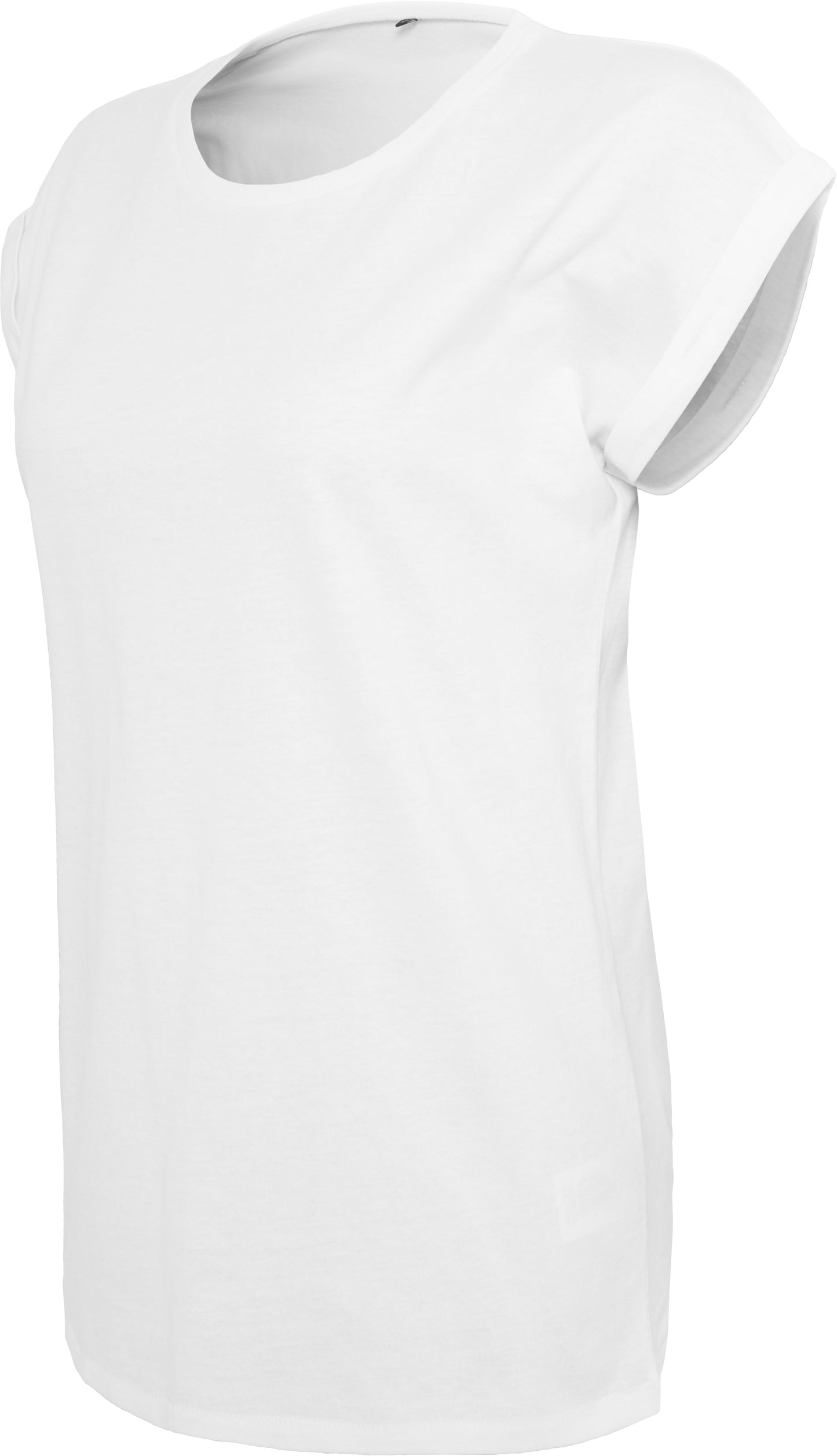 Build Your Brand Women's Extended Shoulder Tee White Casual Top for Rebranding