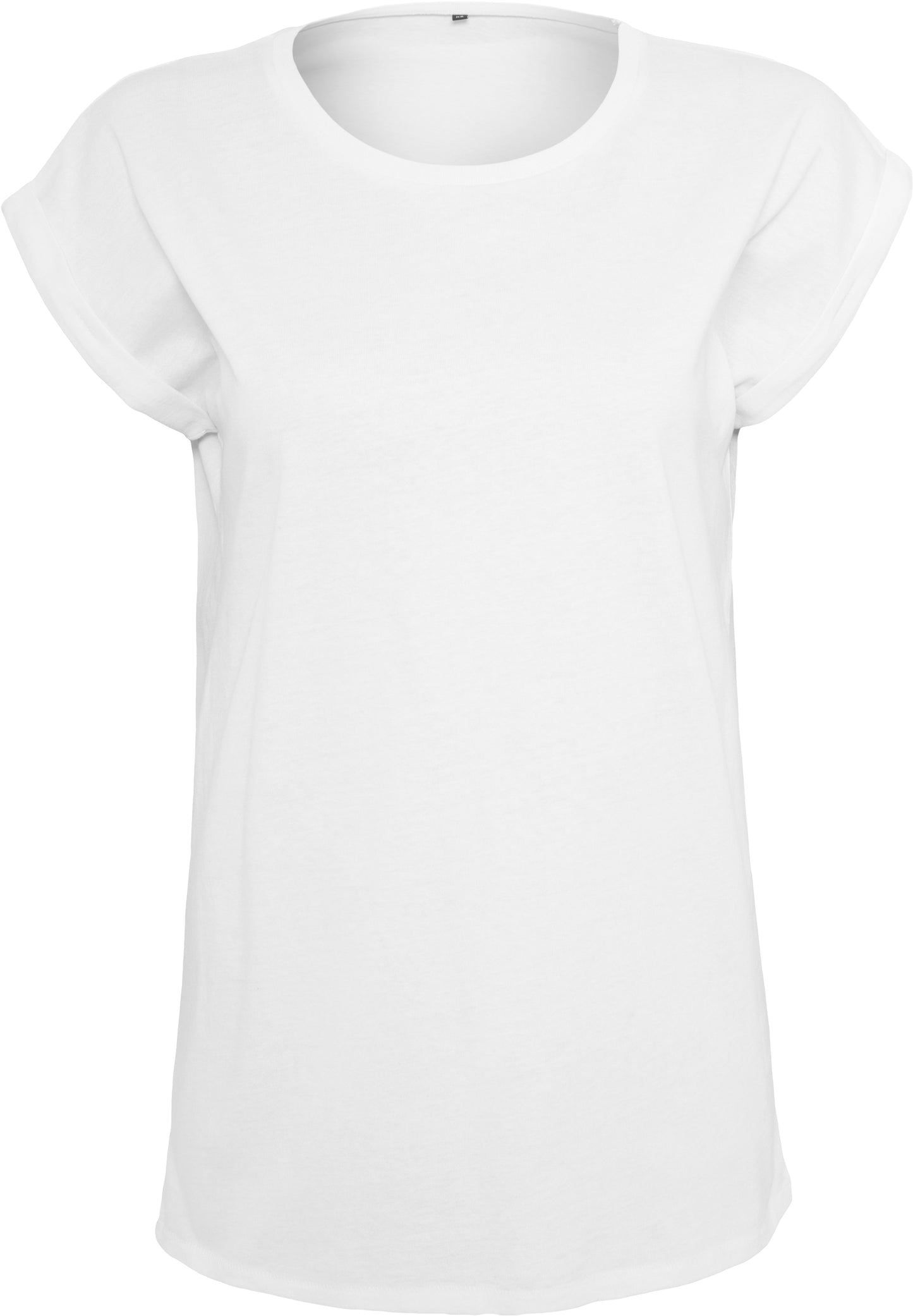 Build Your Brand Women's Extended Shoulder Tee White Casual Top for Rebranding