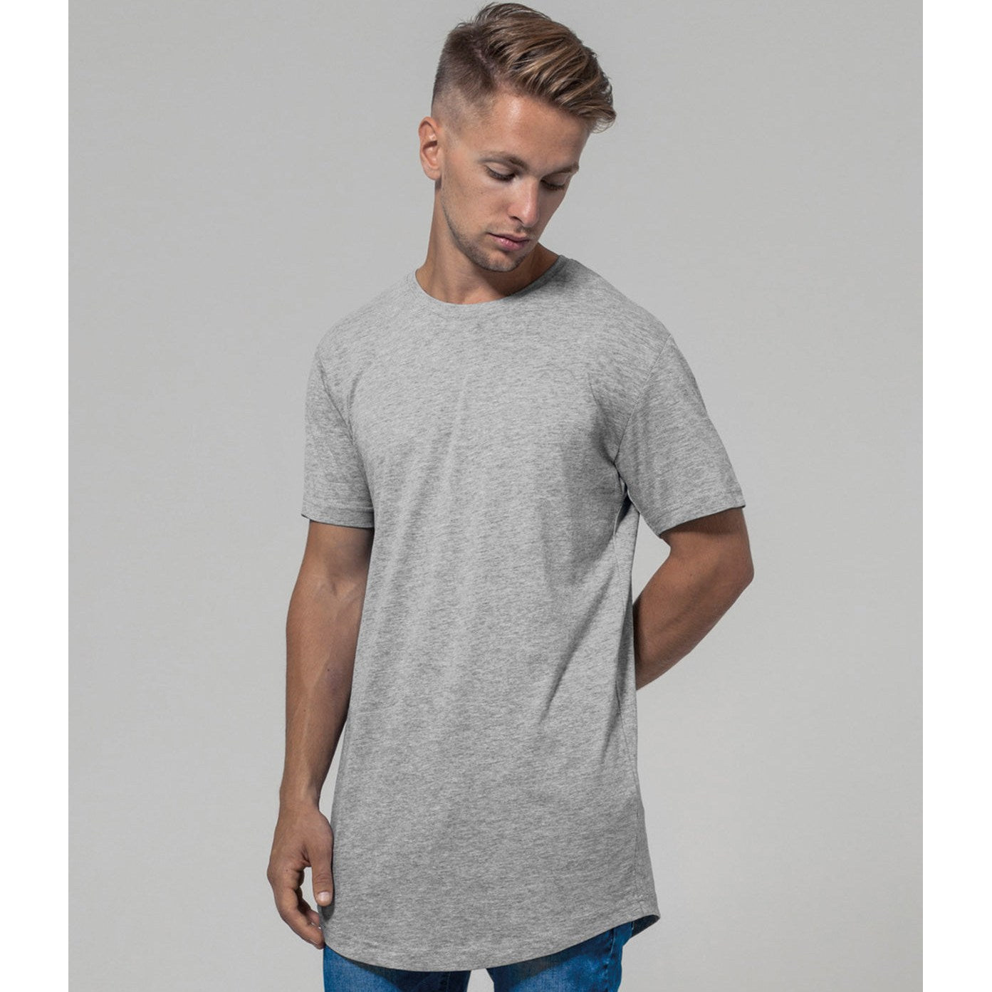 Build Your Brand Shaped Long Tee Extra Long Cut Fitted Style Cotton Jersey