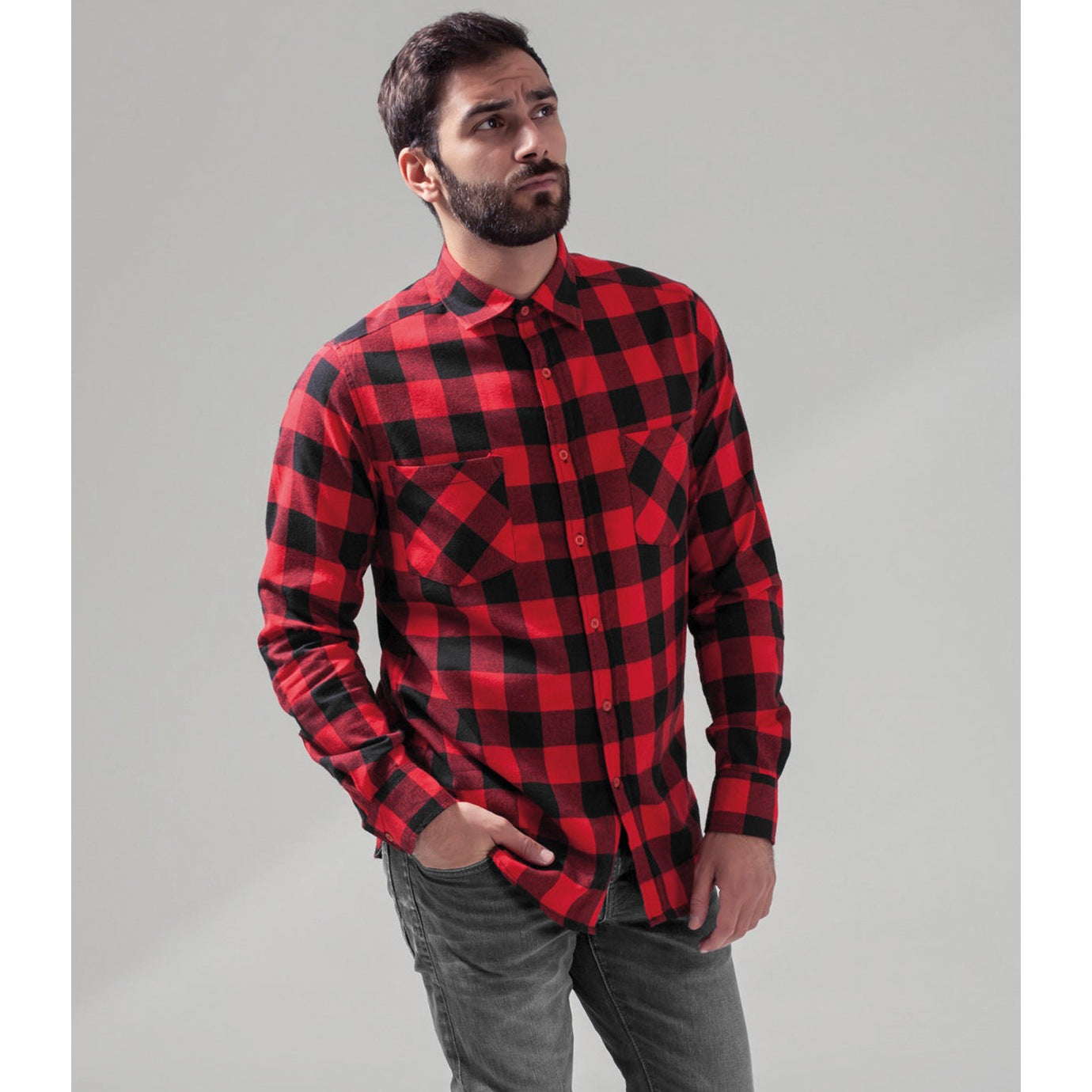 Build Your Brand Checked Flannel Shirt Soft Cotton 2 Pockets Casual Style