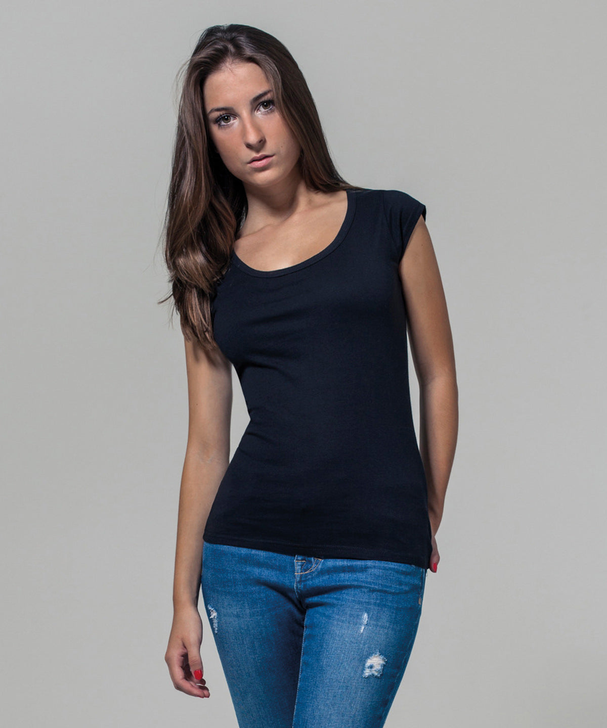 Build Your Brand Women's Back Cut Tee V-Shaped Cut-Outs Lightweight Cotton