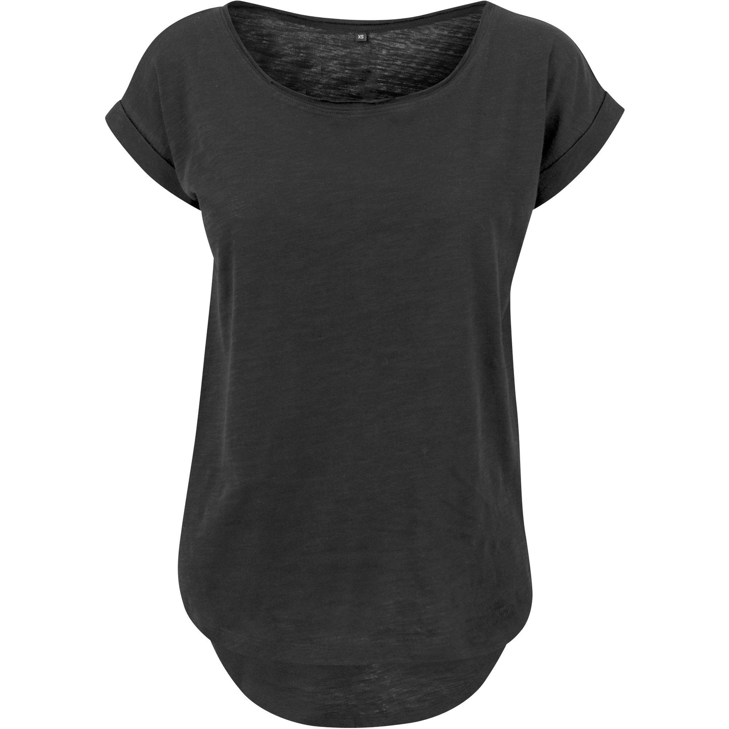 Build Your Brand Women's Long Slub Tee Oversized Sleeves Rounded Hem Cotton