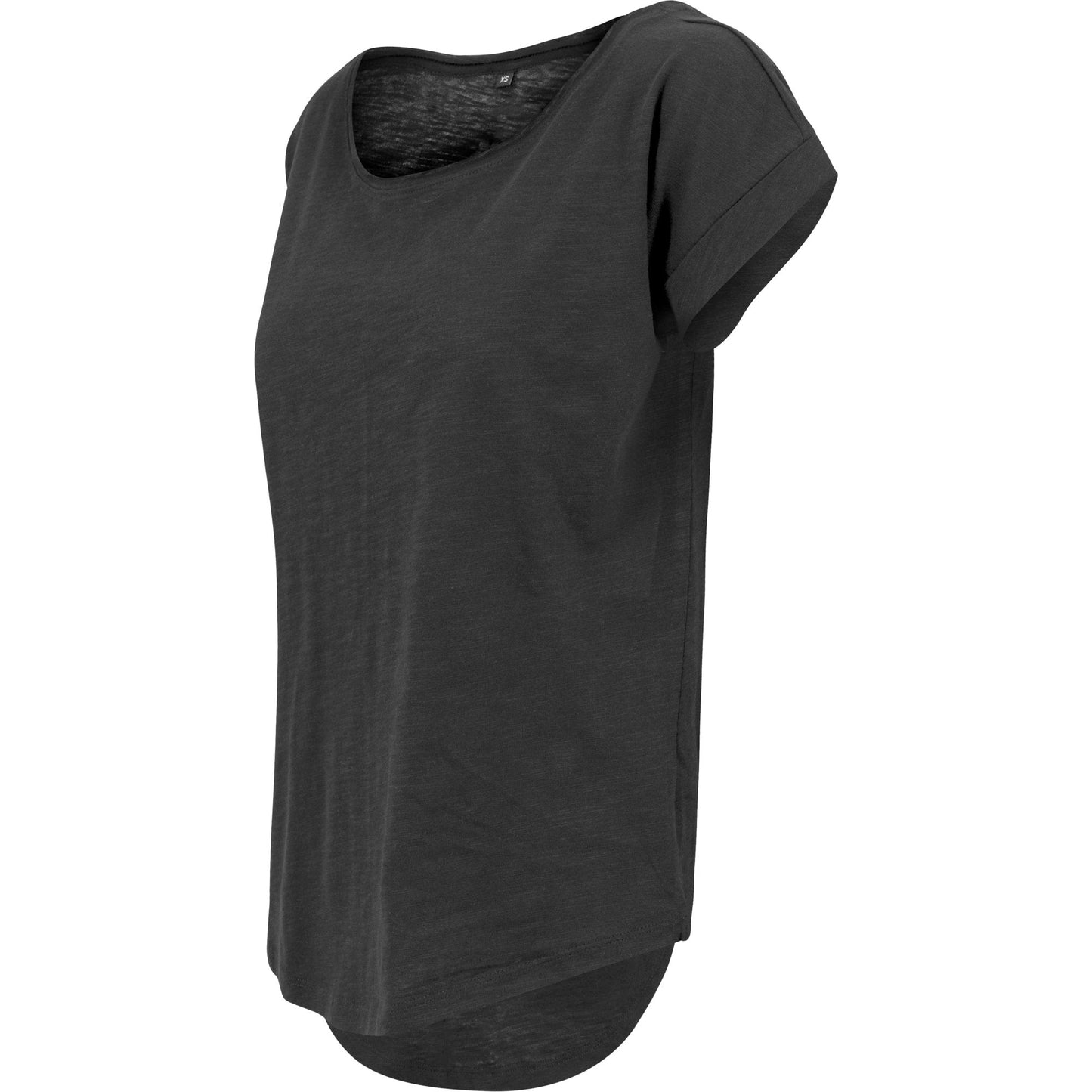 Build Your Brand Women's Long Slub Tee Oversized Sleeves Rounded Hem Cotton