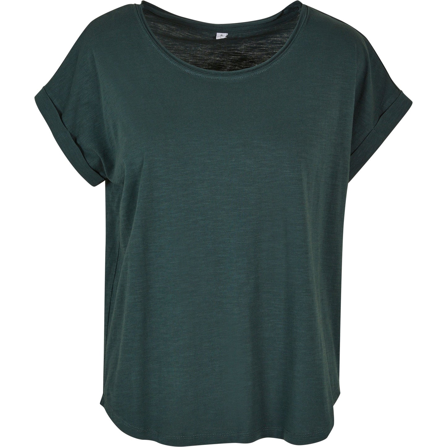 Build Your Brand Women's Long Slub Tee Oversized Sleeves Rounded Hem Cotton