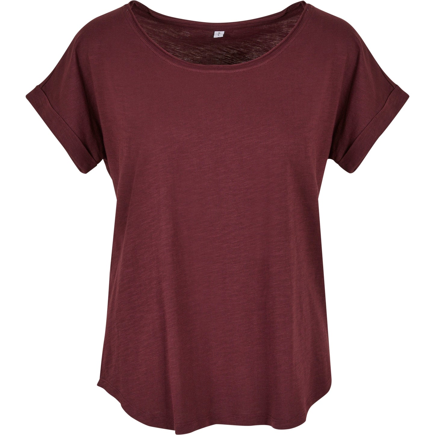 Build Your Brand Women's Long Slub Tee Oversized Sleeves Rounded Hem Cotton