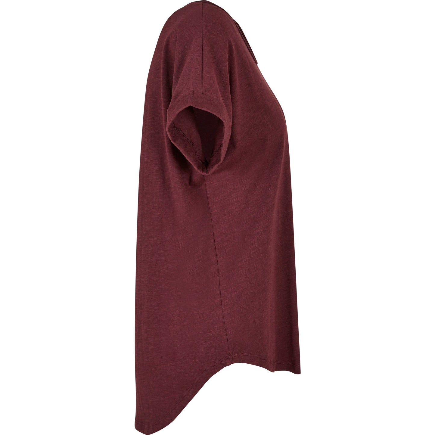 Build Your Brand Women's Long Slub Tee Oversized Sleeves Rounded Hem Cotton