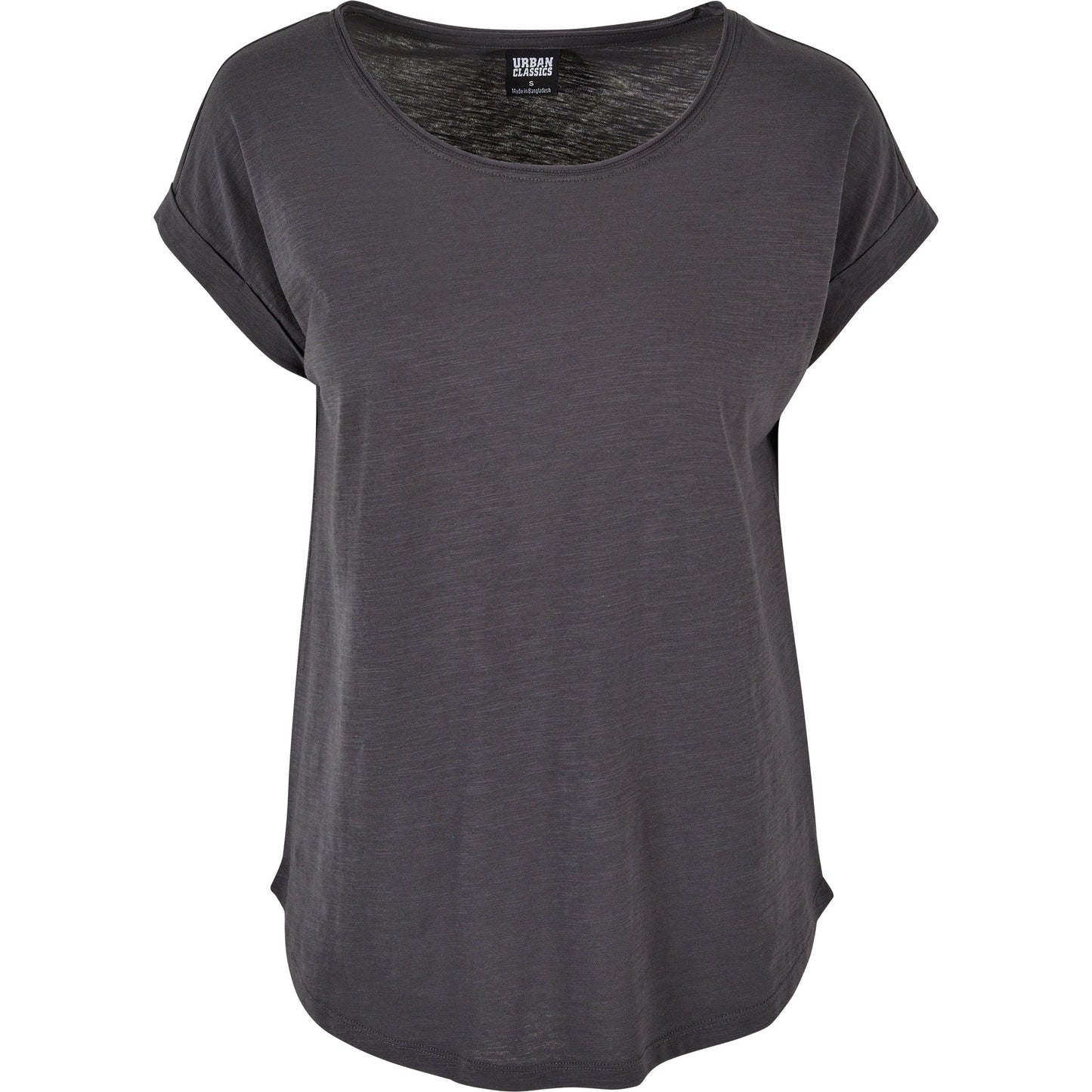 Build Your Brand Women's Long Slub Tee Oversized Sleeves Rounded Hem Cotton