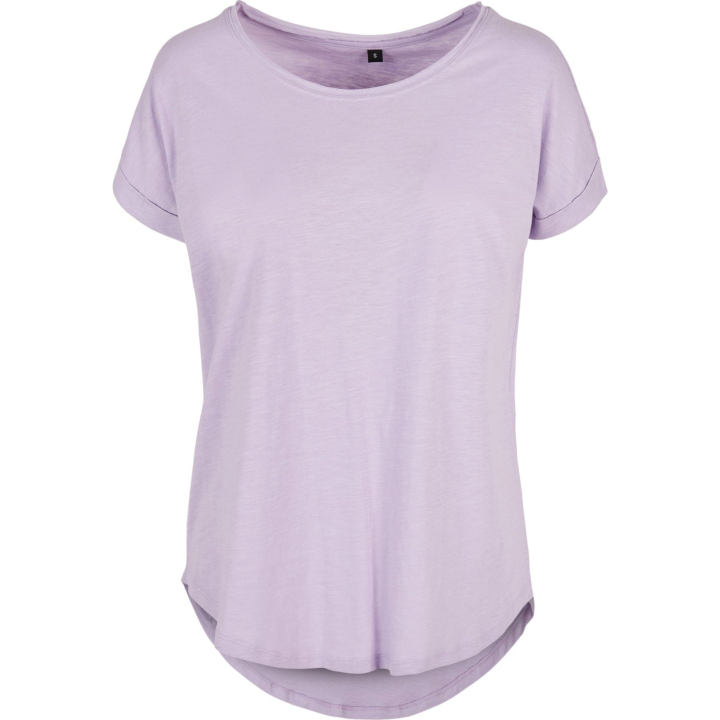 Build Your Brand Women's Long Slub Tee Oversized Sleeves Rounded Hem Cotton