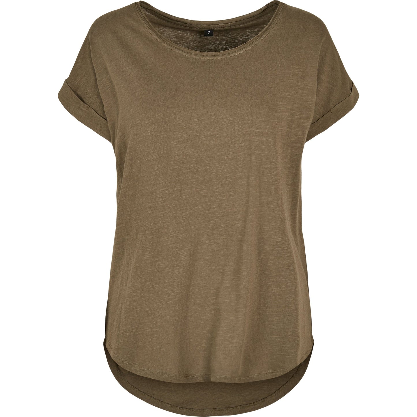 Build Your Brand Women's Long Slub Tee Oversized Sleeves Rounded Hem Cotton